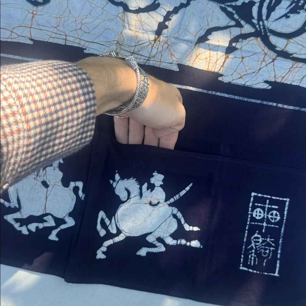 Chinese Dragon Batik Motif Wall Hangings in Black & Orange with Pockets, 24” - Picture 8 of 11